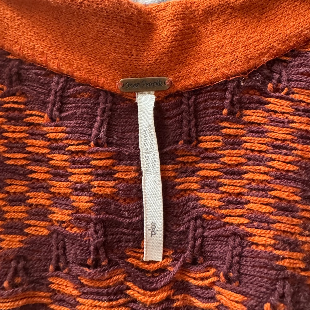 Free People Boho Knit Sweater Patchwork Dress Sm Orange Alpaca Blend Bell Sleeve - Picture 5 of 10